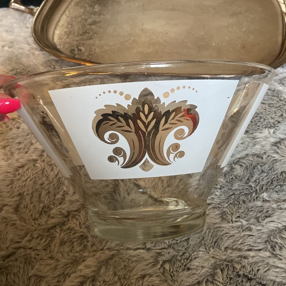 Vintage large glass bowl with small bowl hanger - Picture 3 of 15